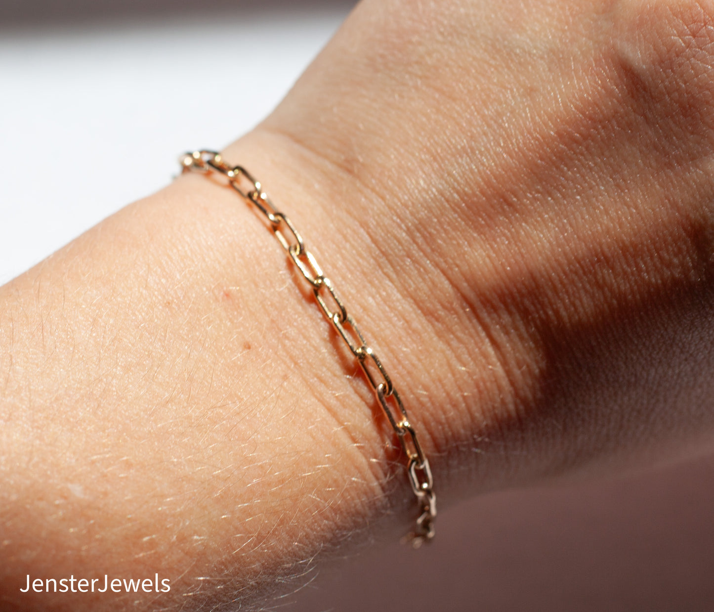 Handmade Solid 14K Yellow Gold Paperclip Oval Link Chain Bracelet 7"