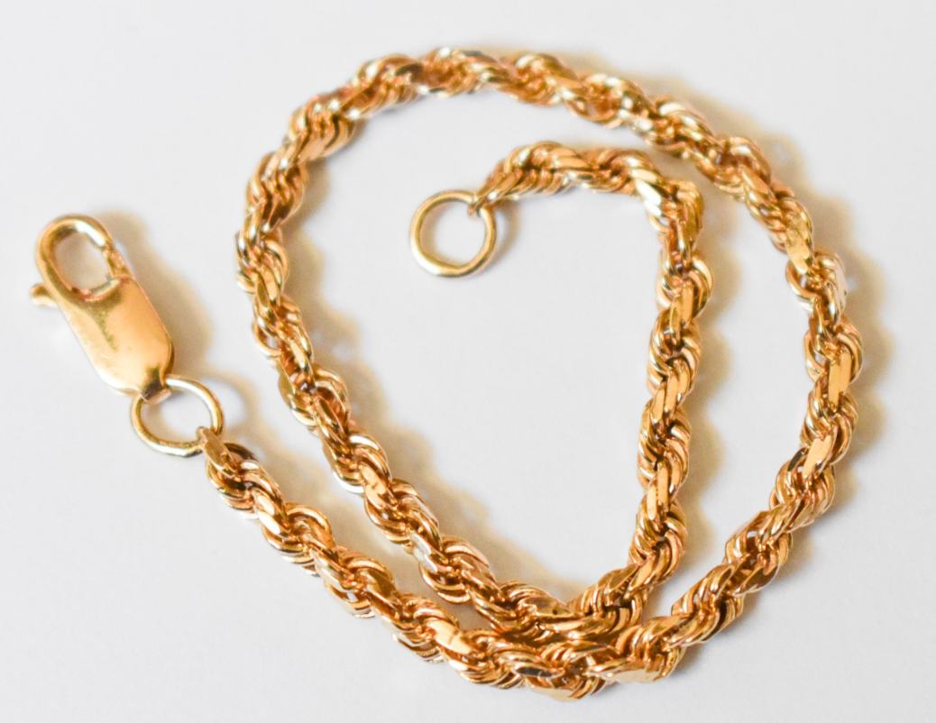 Vintage 14k Yellow Gold Solid Thick Rope Chain Bracelet 7"