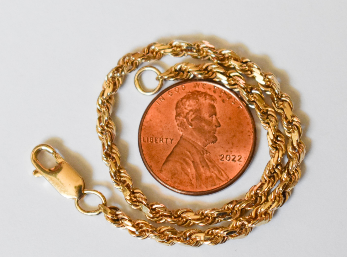 Vintage 14k Yellow Gold Solid Thick Rope Chain Bracelet 7"