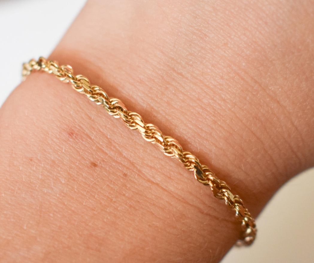 Vintage 14k Yellow Gold Solid Thick Rope Chain Bracelet 7"
