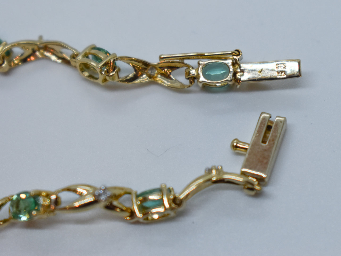 Vintage 14k Yellow Gold Emerald & Diamond Tennis Bracelet 7 1/2"