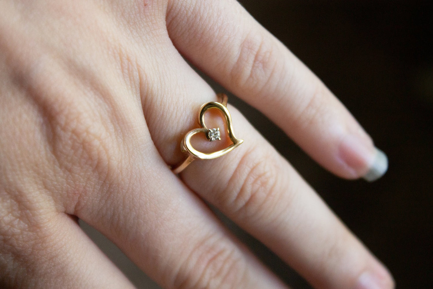 Vintage 14k Yellow Gold Natural Diamond Heart Ring Size 6