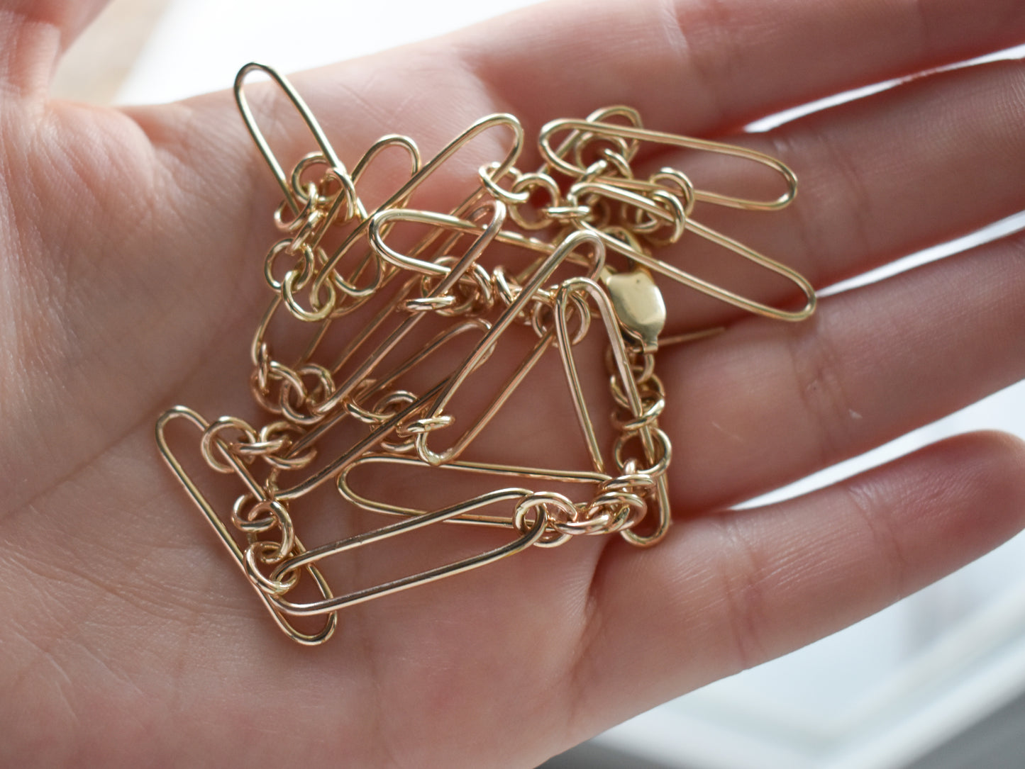 Handmade 14k Yellow Gold Trombone Chain Necklace 20"