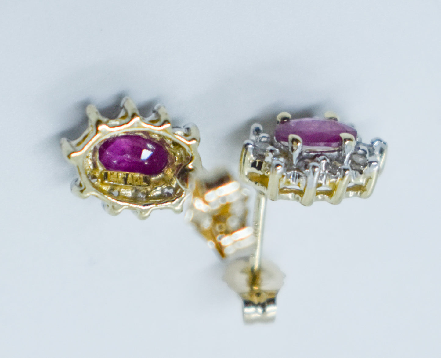 Vintage 14k Yellow Gold Ruby & Diamond Halo Earrings