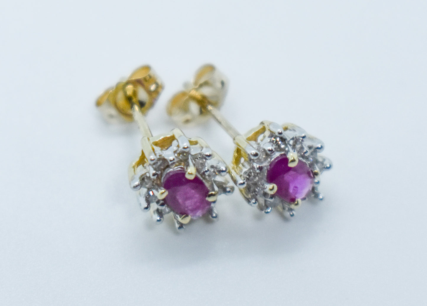 Vintage 14k Yellow Gold Ruby & Diamond Halo Earrings