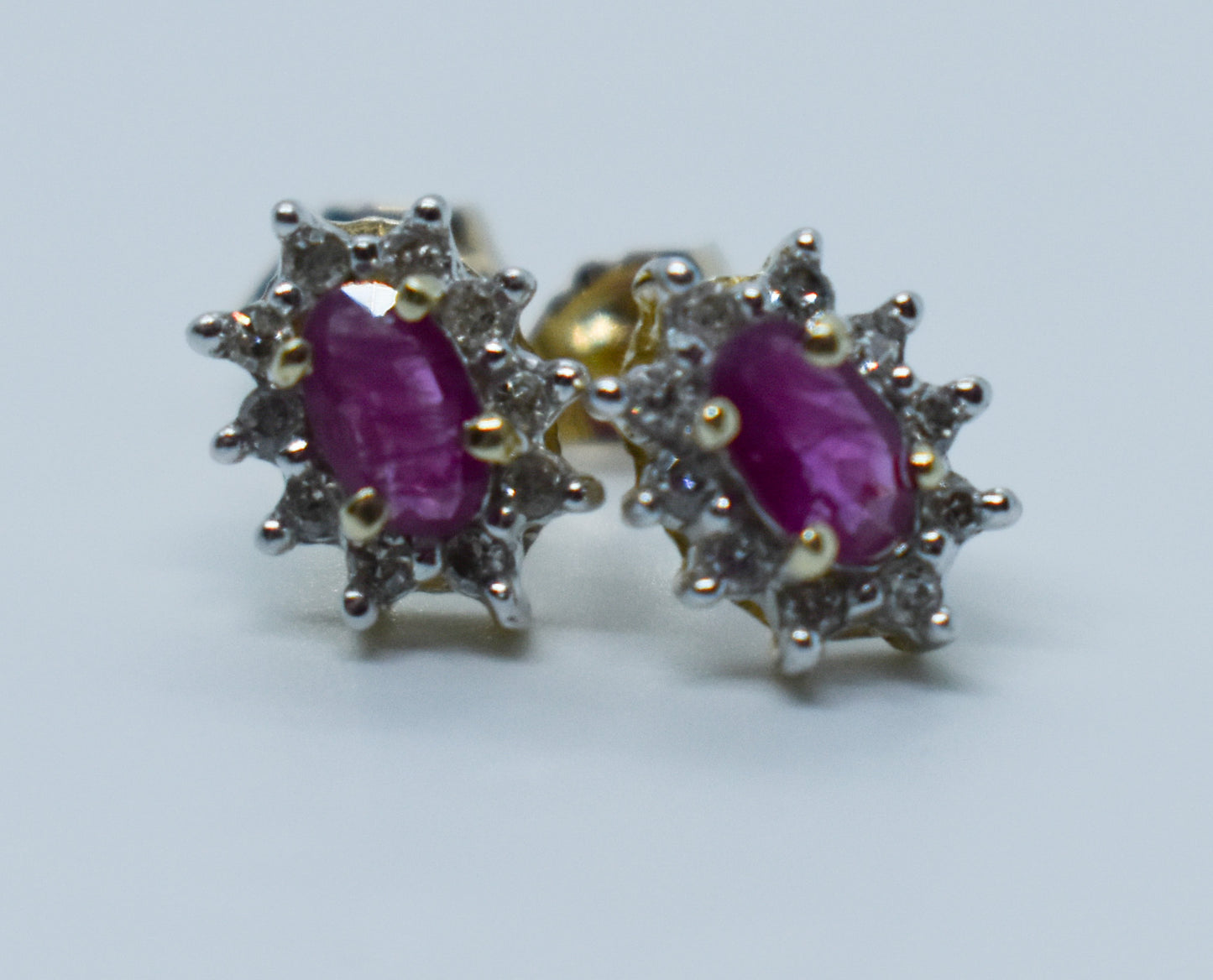 Vintage 14k Yellow Gold Ruby & Diamond Halo Earrings