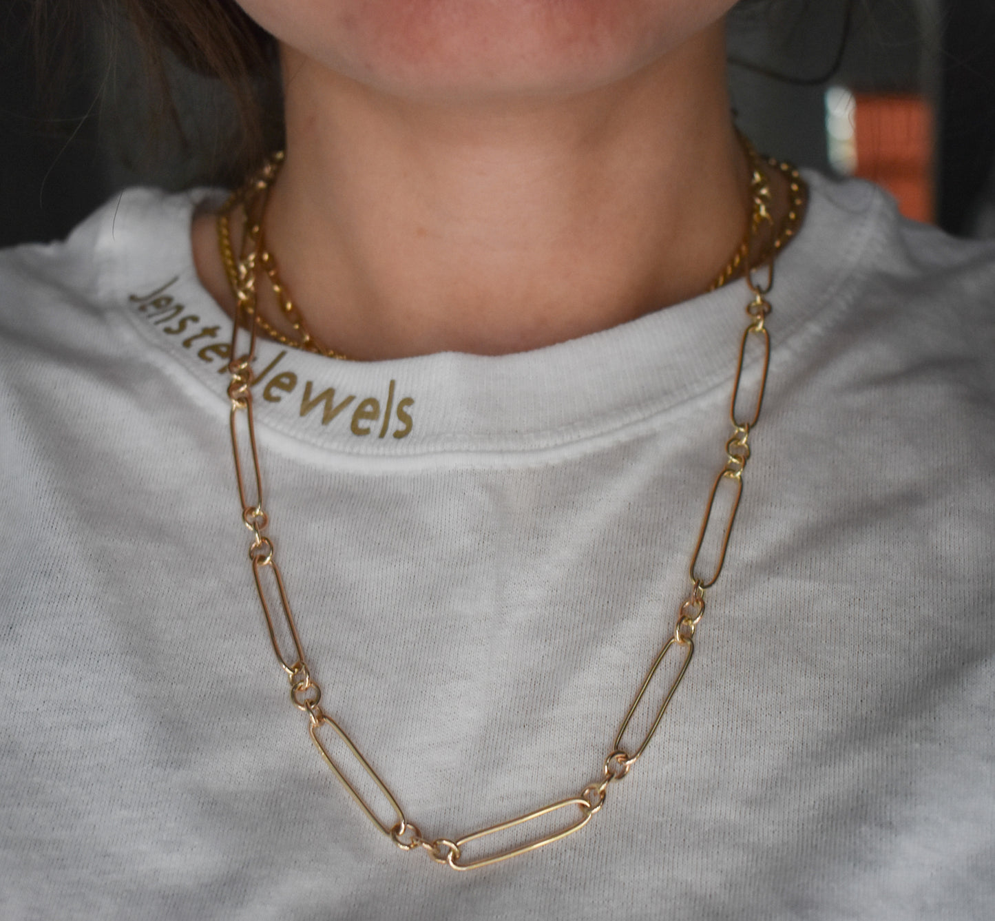 Handmade 14k Yellow Gold Trombone Chain Necklace 20"