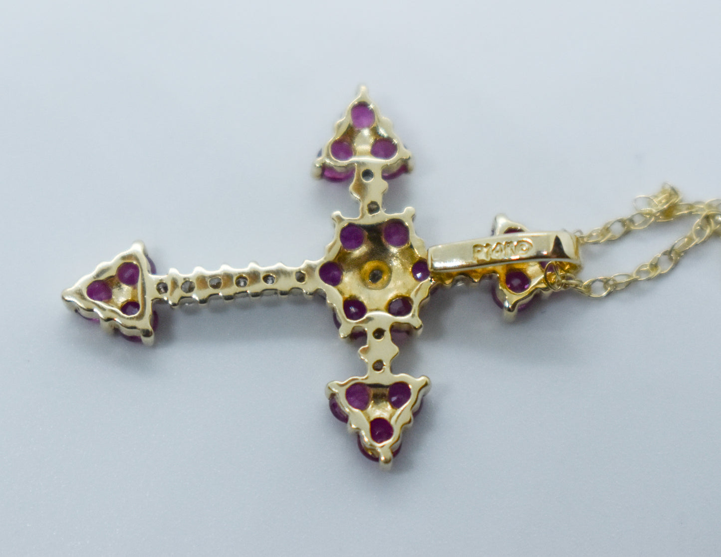 Vintage 14k Yellow Gold Ruby & Diamond Cross Necklace 18"