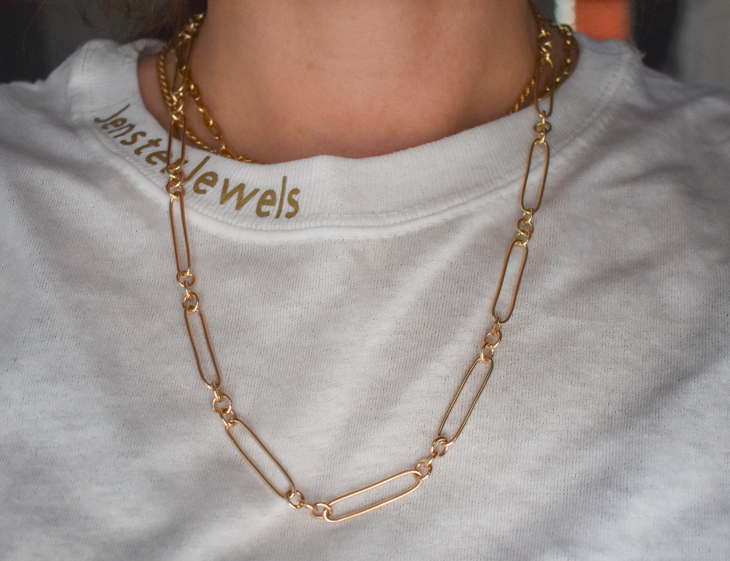 Handmade 14k Yellow Gold Trombone Chain Necklace 20"