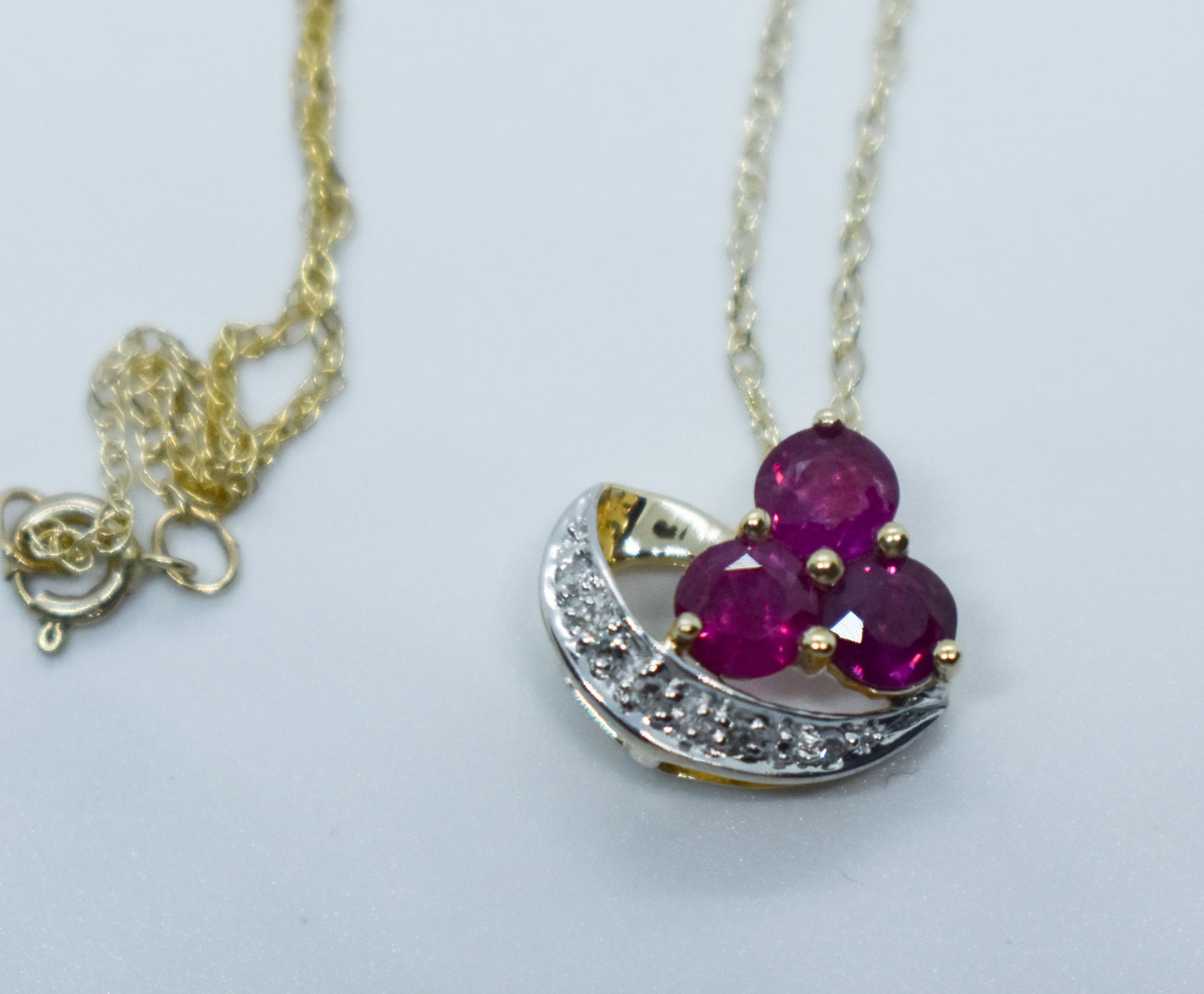 Vintage 14k Yellow Gold Ruby & Diamond Cluster Necklace 18"