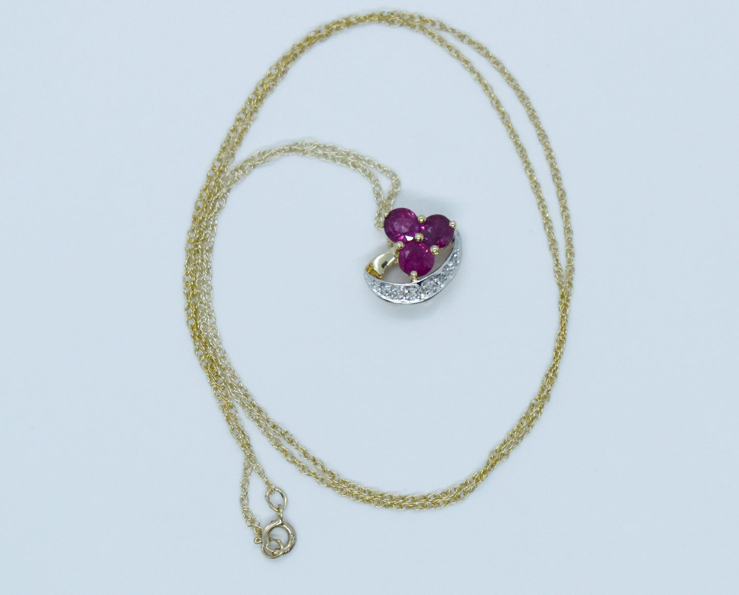 Vintage 14k Yellow Gold Ruby & Diamond Cluster Necklace 18"