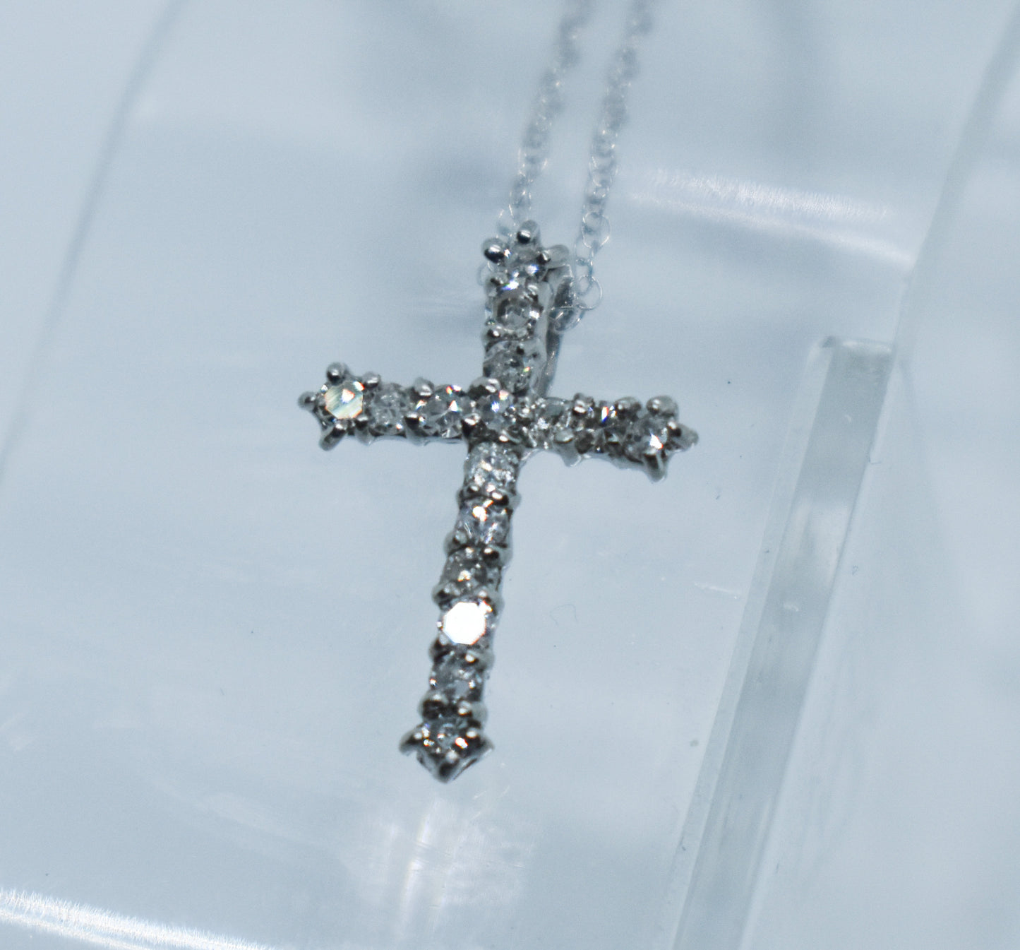 Vintage Platinum Diamond Cross Necklace .25 CTW 18"