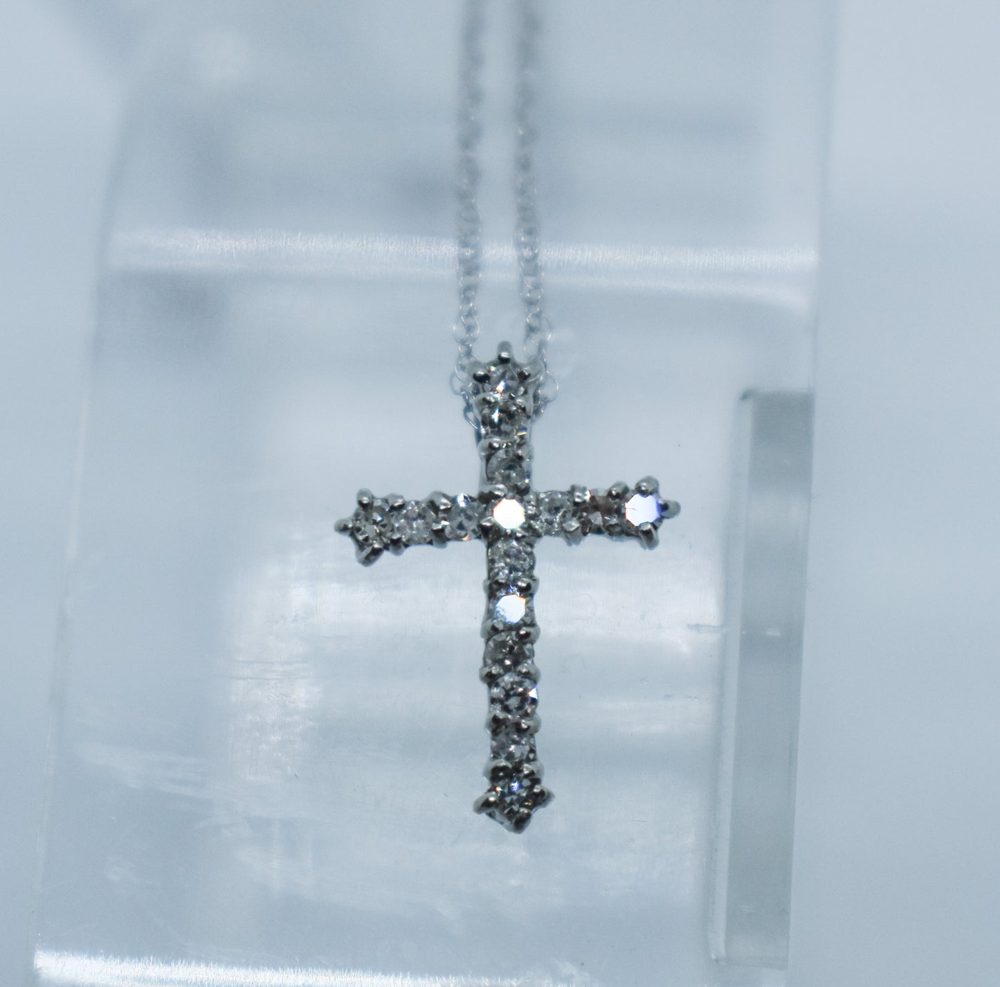 Vintage Platinum Diamond Cross Necklace .25 CTW 18"