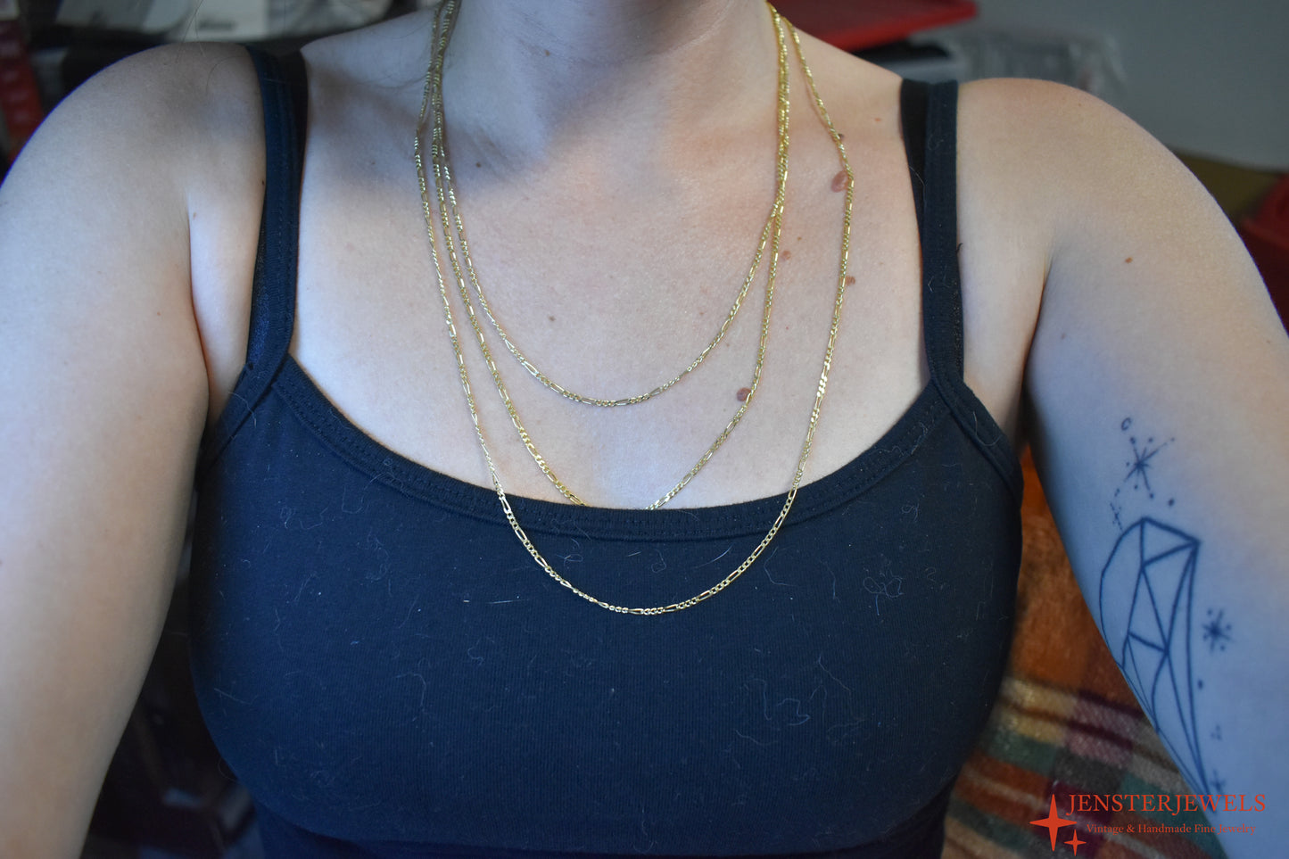 Vintage 14k Yellow Gold Light Figaro Chains 18-24"