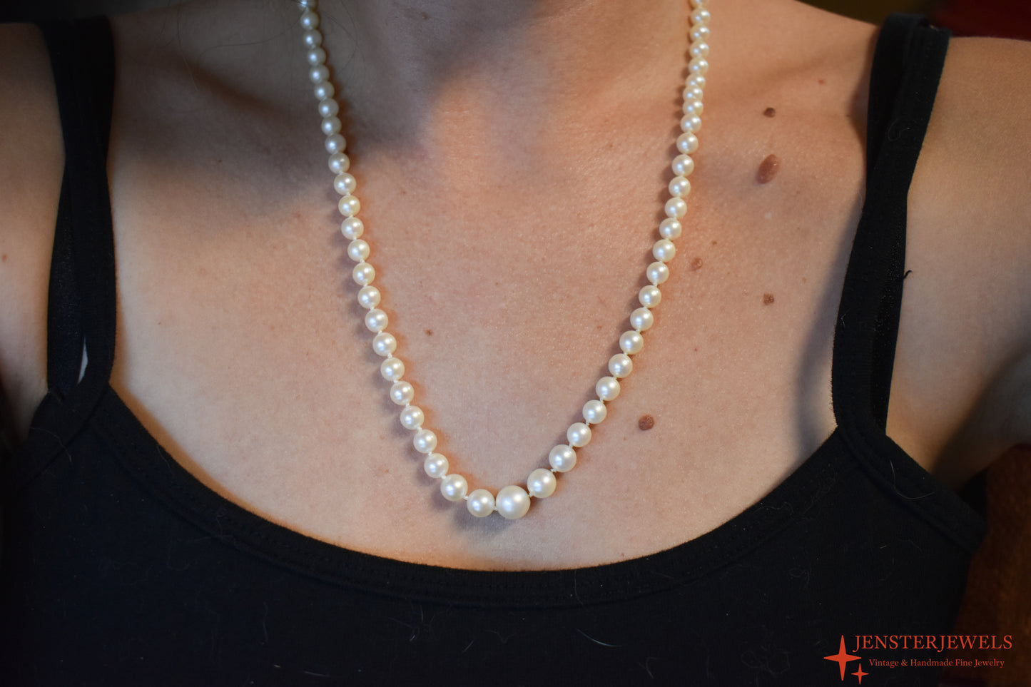 Vintage 14k White Gold Graduated Pearl Necklace 19 1/2"