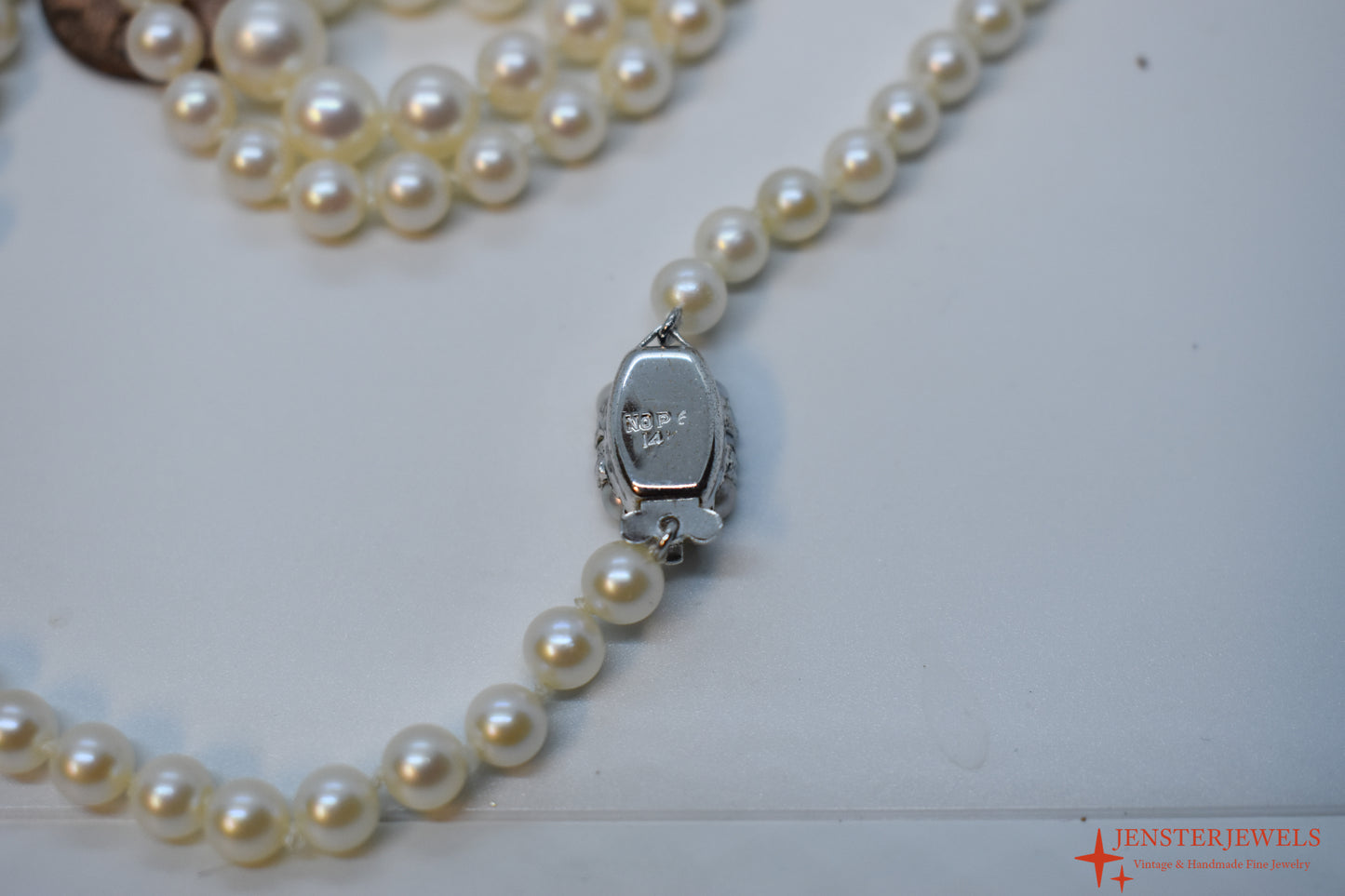 Vintage 14k White Gold Graduated Pearl Necklace 19 1/2"