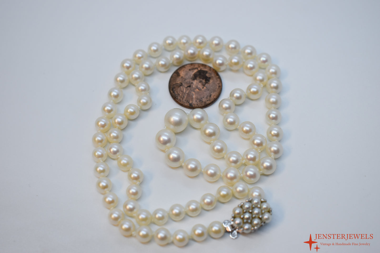Vintage 14k White Gold Graduated Pearl Necklace 19 1/2"