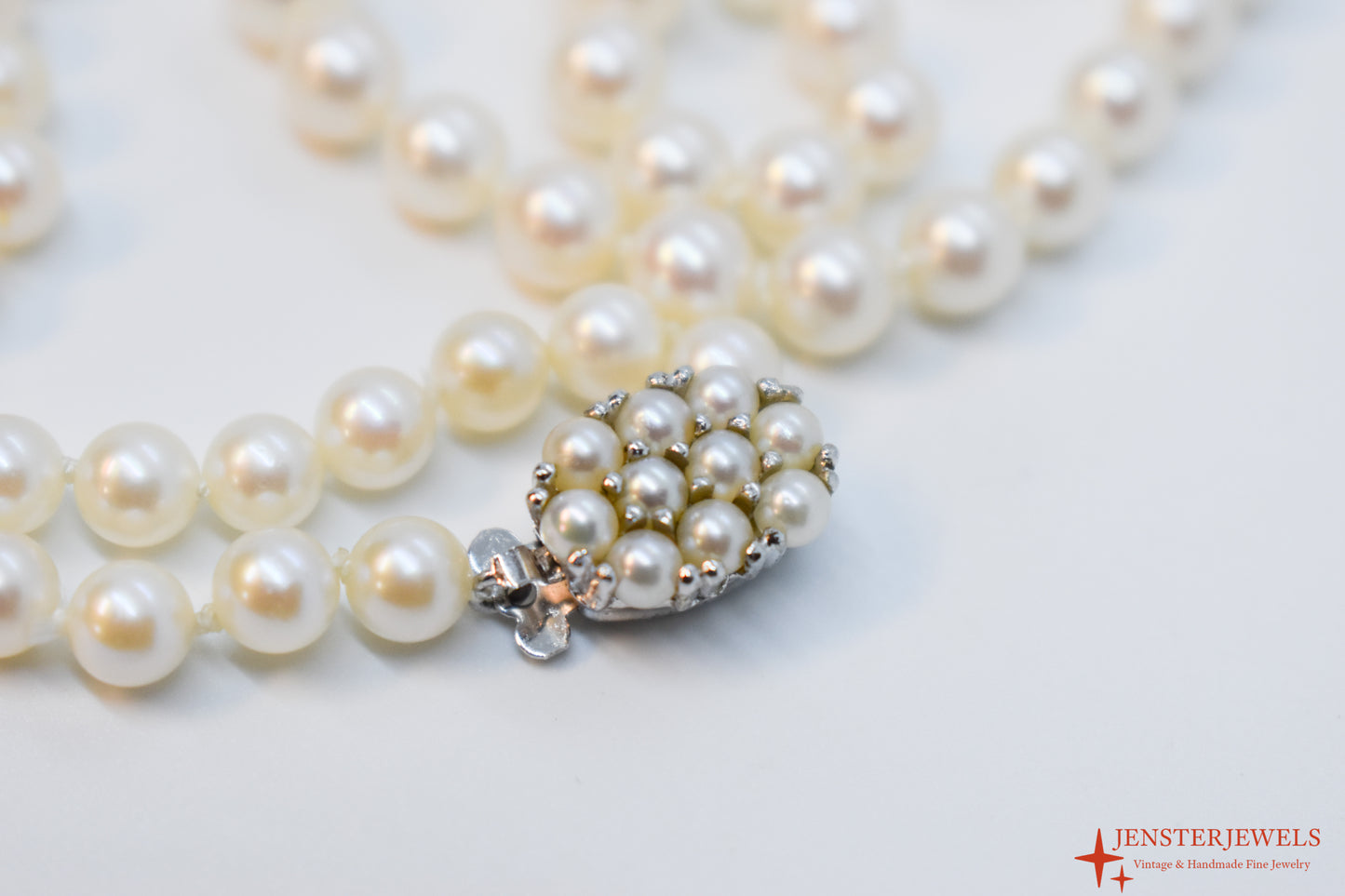 Vintage 14k White Gold Graduated Pearl Necklace 19 1/2"