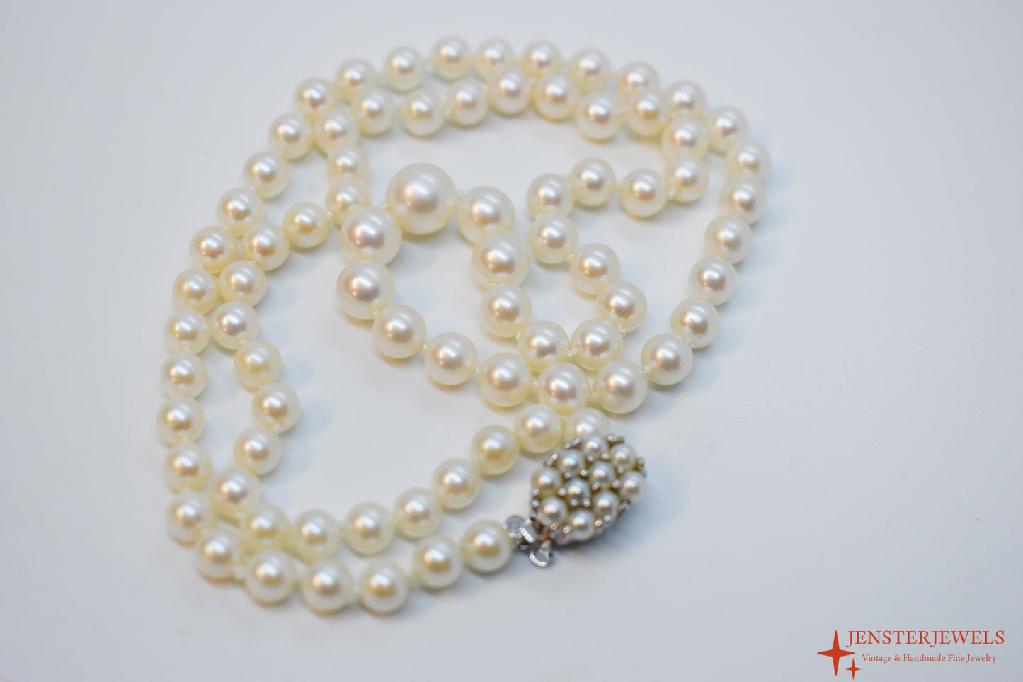 Vintage 14k White Gold Graduated Pearl Necklace 19 1/2"