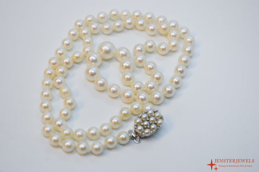 Vintage 14k White Gold Graduated Pearl Necklace 19 1/2"