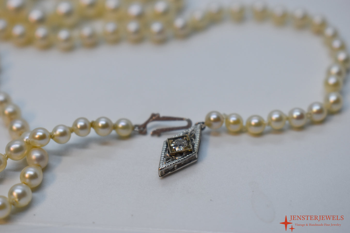 Antique Vintage 14k White Gold Graduated Cultured Pearl Necklace – Art Deco Diamond Clasp