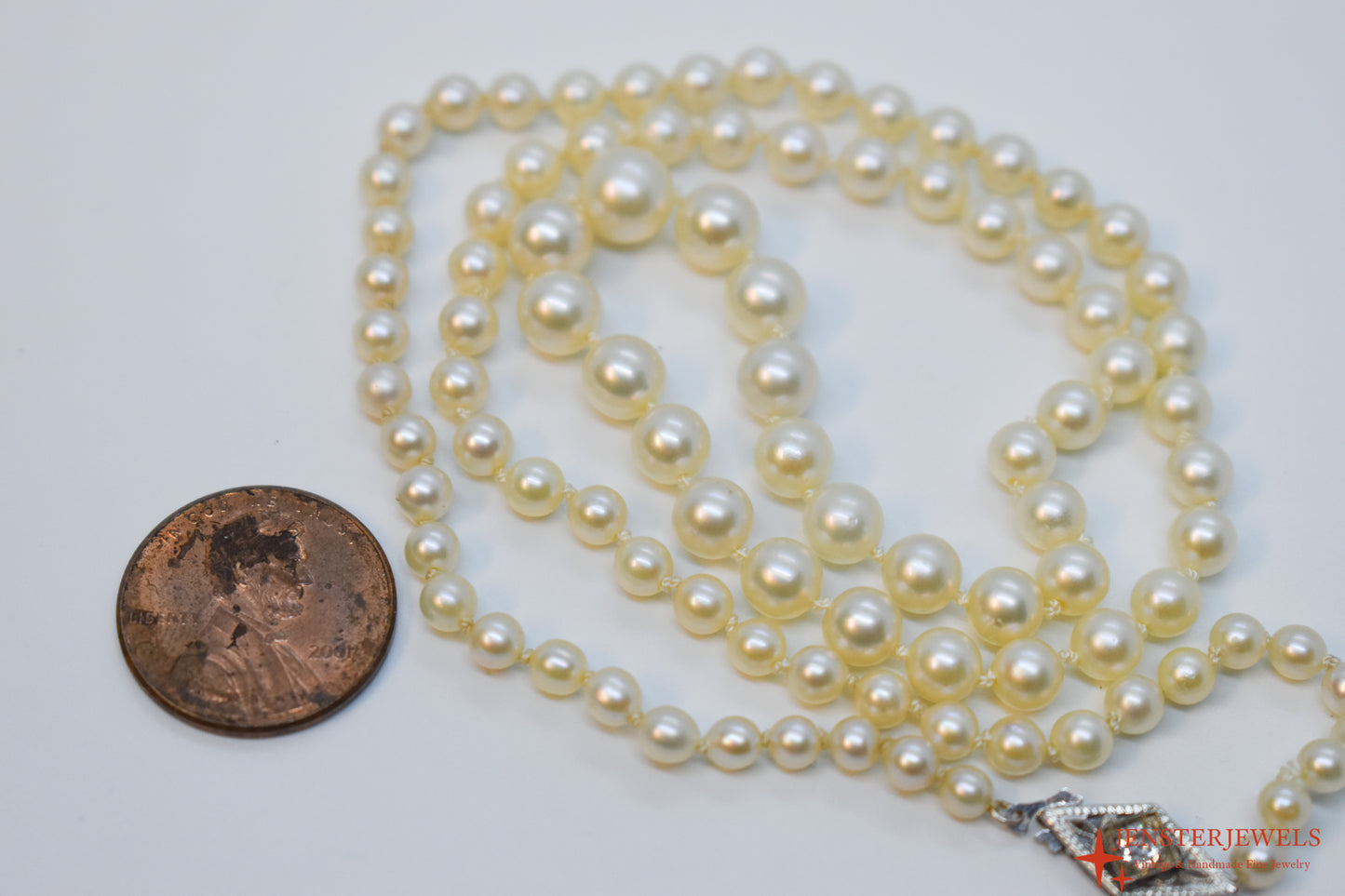 Antique Vintage 14k White Gold Graduated Cultured Pearl Necklace – Art Deco Diamond Clasp