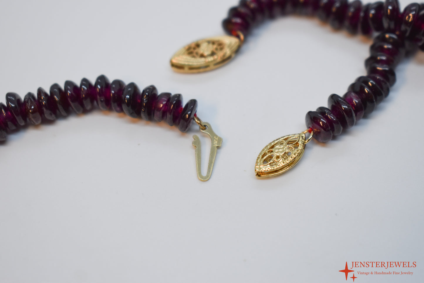 Vintage 14k Yellow Gold Garnet Beaded Necklace & Bracelet Set