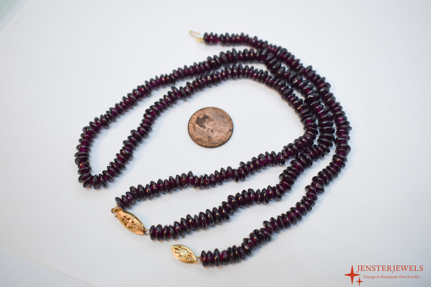 Vintage 14k Yellow Gold Garnet Beaded Necklace & Bracelet Set