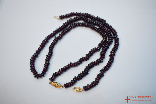 Vintage 14k Yellow Gold Garnet Beaded Necklace & Bracelet Set