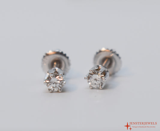 Vintage 14k White Gold Diamond Stud Earrings – Screw Back