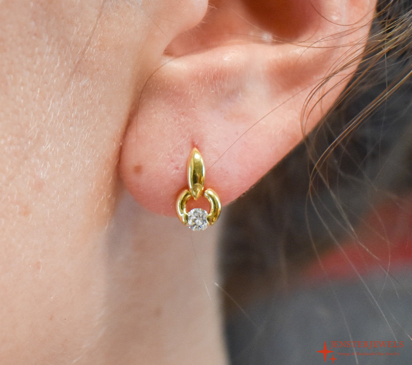 Vintage 14k Yellow Gold Drop Diamond Earrings