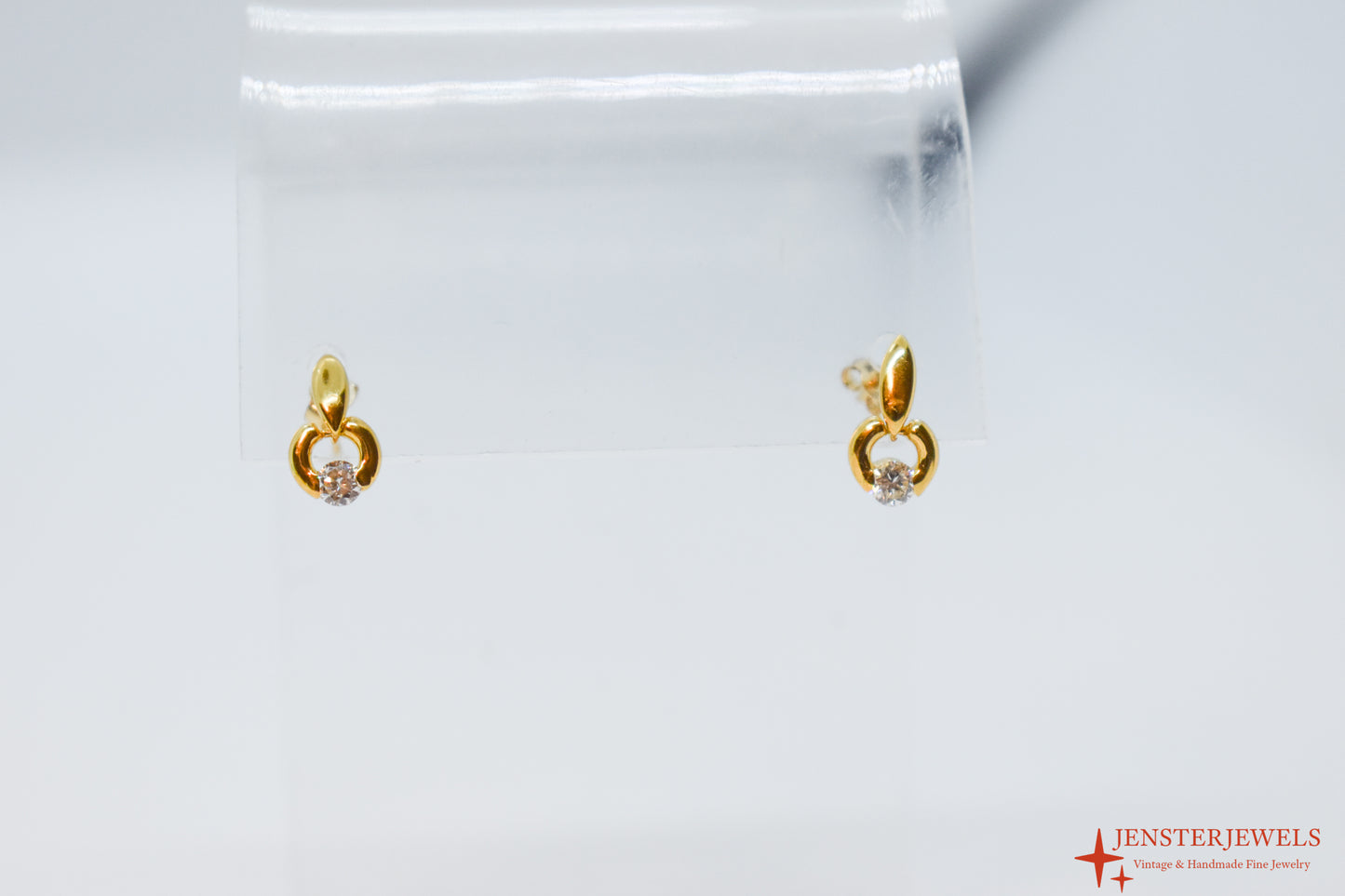 Vintage 14k Yellow Gold Drop Diamond Earrings