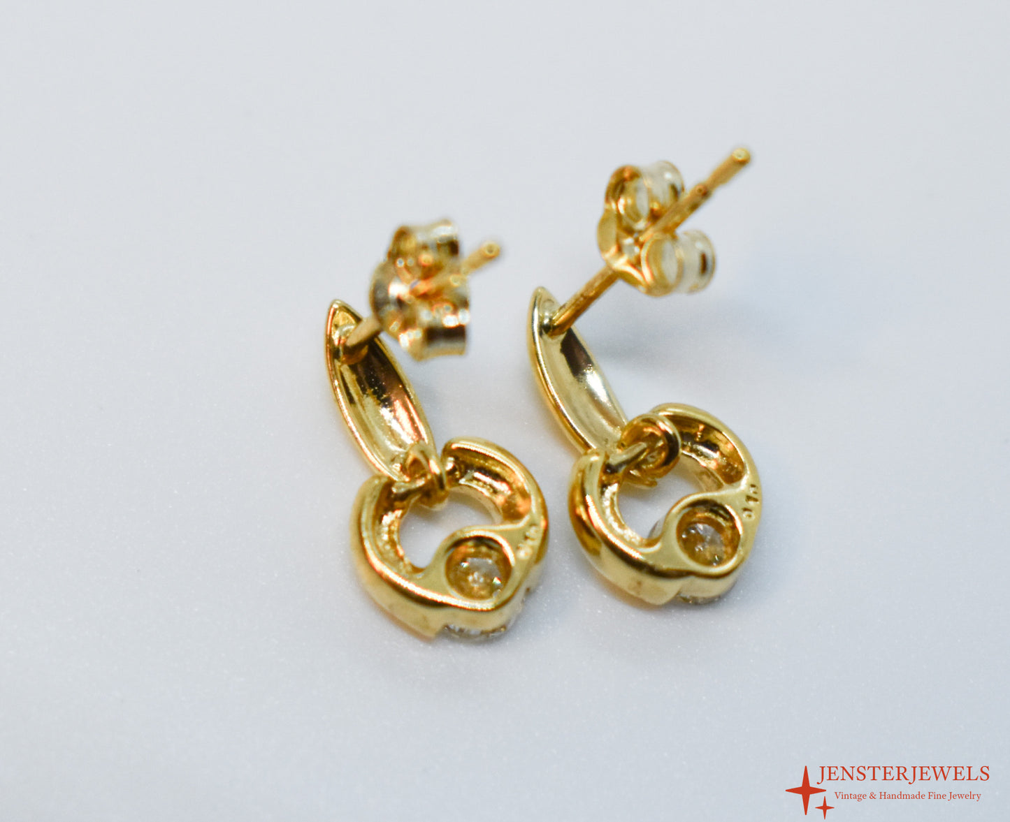 Vintage 14k Yellow Gold Drop Diamond Earrings