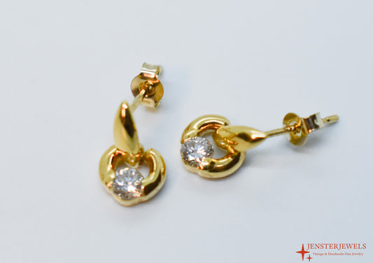 Vintage 14k Yellow Gold Drop Diamond Earrings