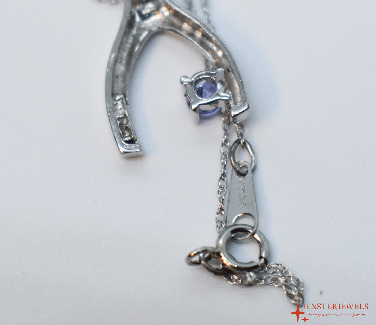 Vintage Platinum Wishbone Pendant with Tanzanite & Diamond 18"