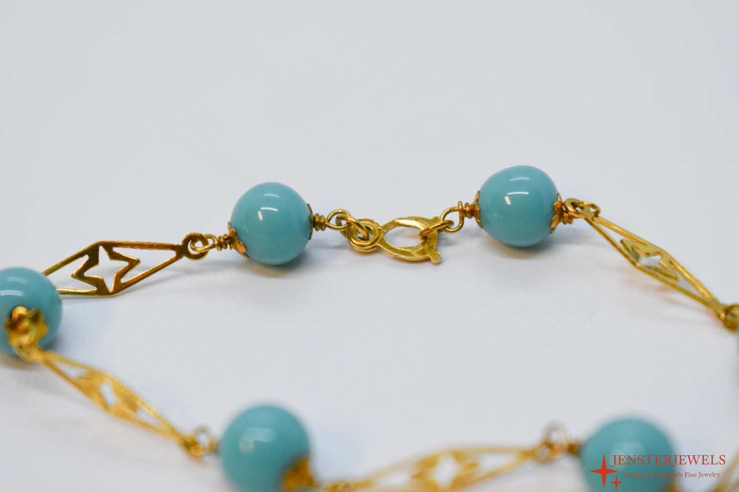 Vintage 18k Yellow Gold Turquoise Ball & Plaque Bracelet 7"