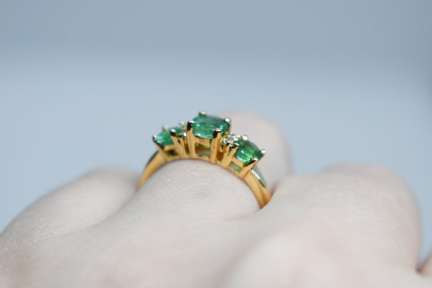 Vintage 14k Yellow Gold Emerald & Diamond Ring Size 7