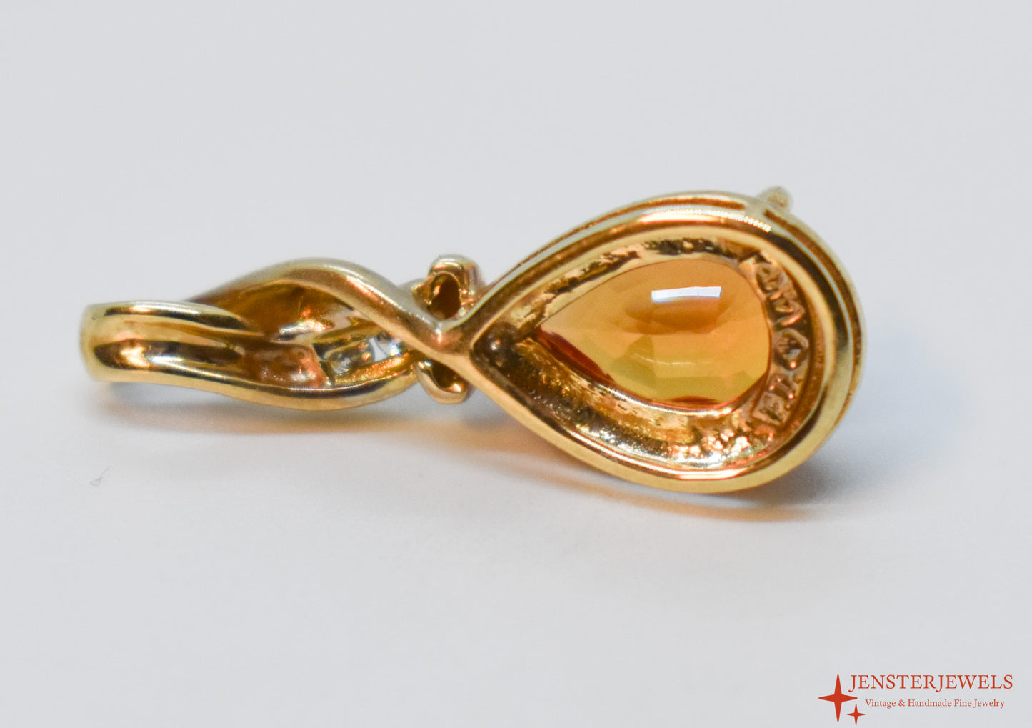 Vintage 14k Yellow Gold Synthetic Orange Sapphire & Diamond Pendant