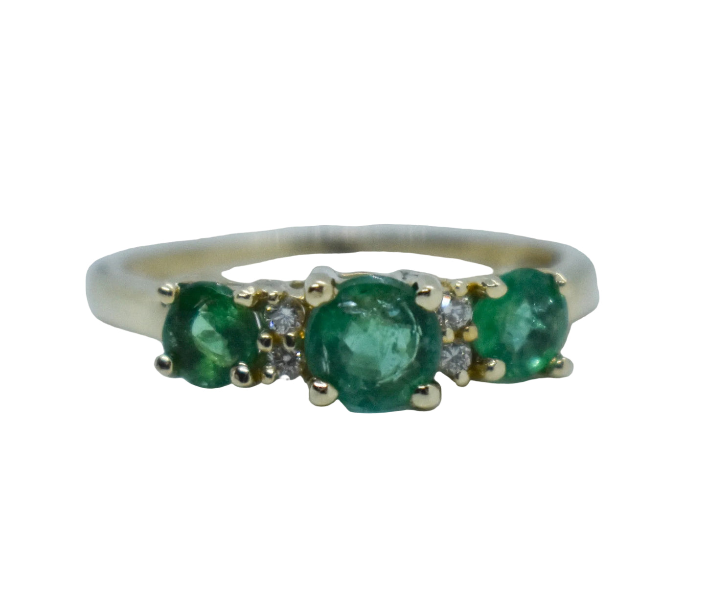 Vintage 14k Yellow Gold Emerald & Diamond Ring Size 7