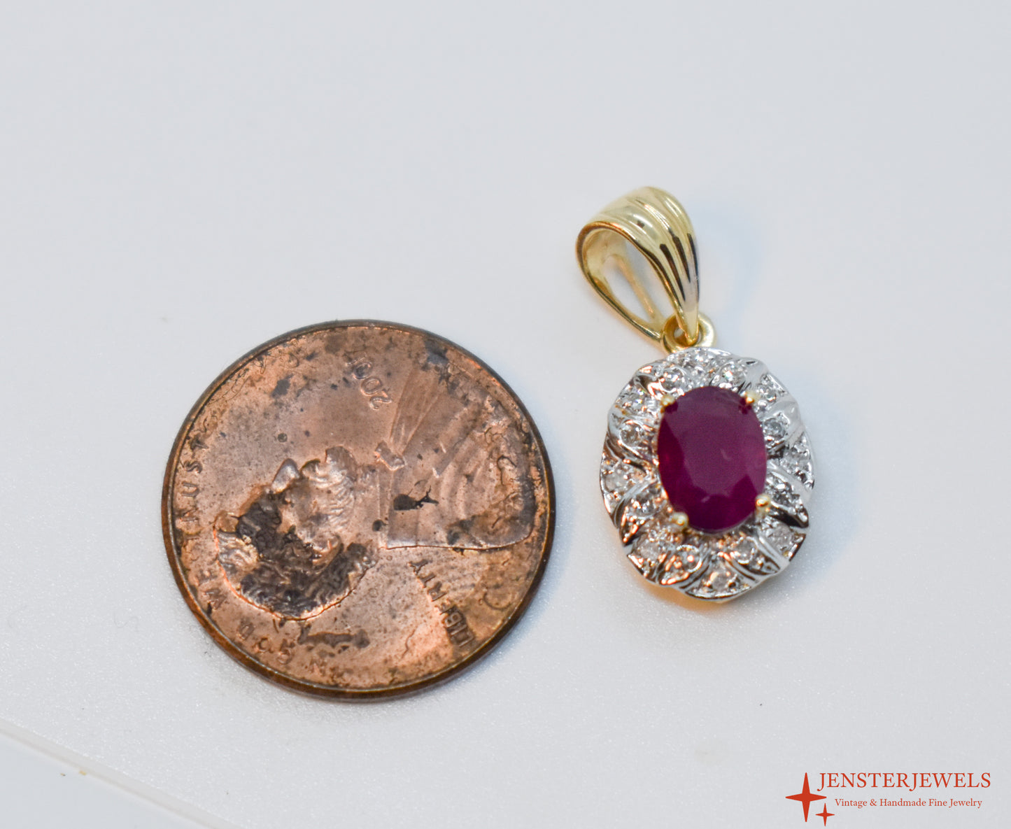 Vintage 14k Yellow Gold Ruby & Diamond Pendant – STS