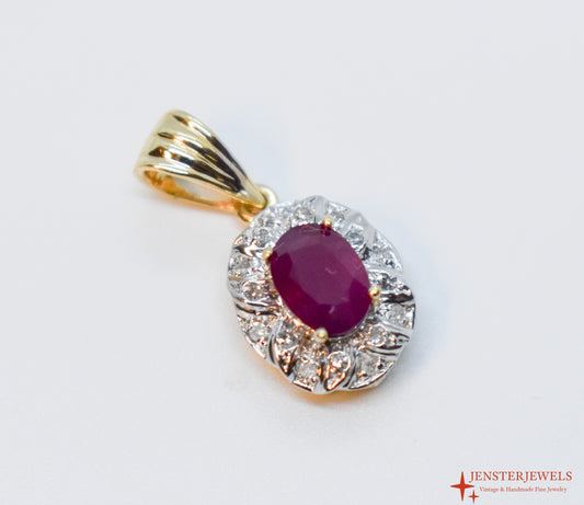 Vintage 14k Yellow Gold Ruby & Diamond Pendant – STS
