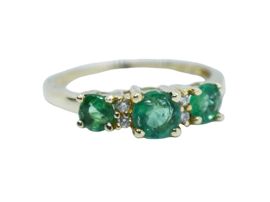 Vintage 14k Yellow Gold Emerald & Diamond Ring Size 7