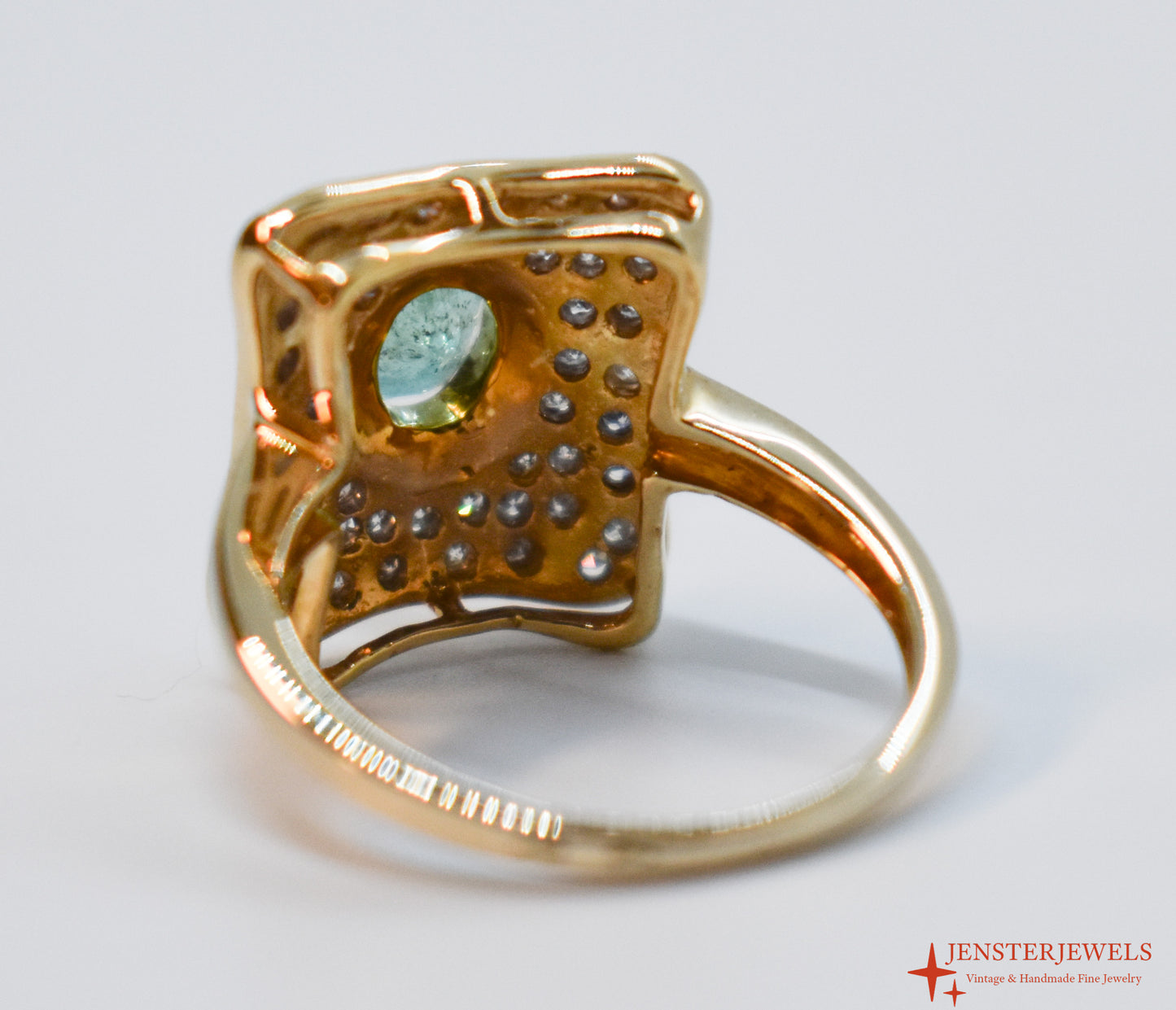 Vintage 14k Yellow Gold Emerald & Diamond Cluster Cocktail Ring – Size 6