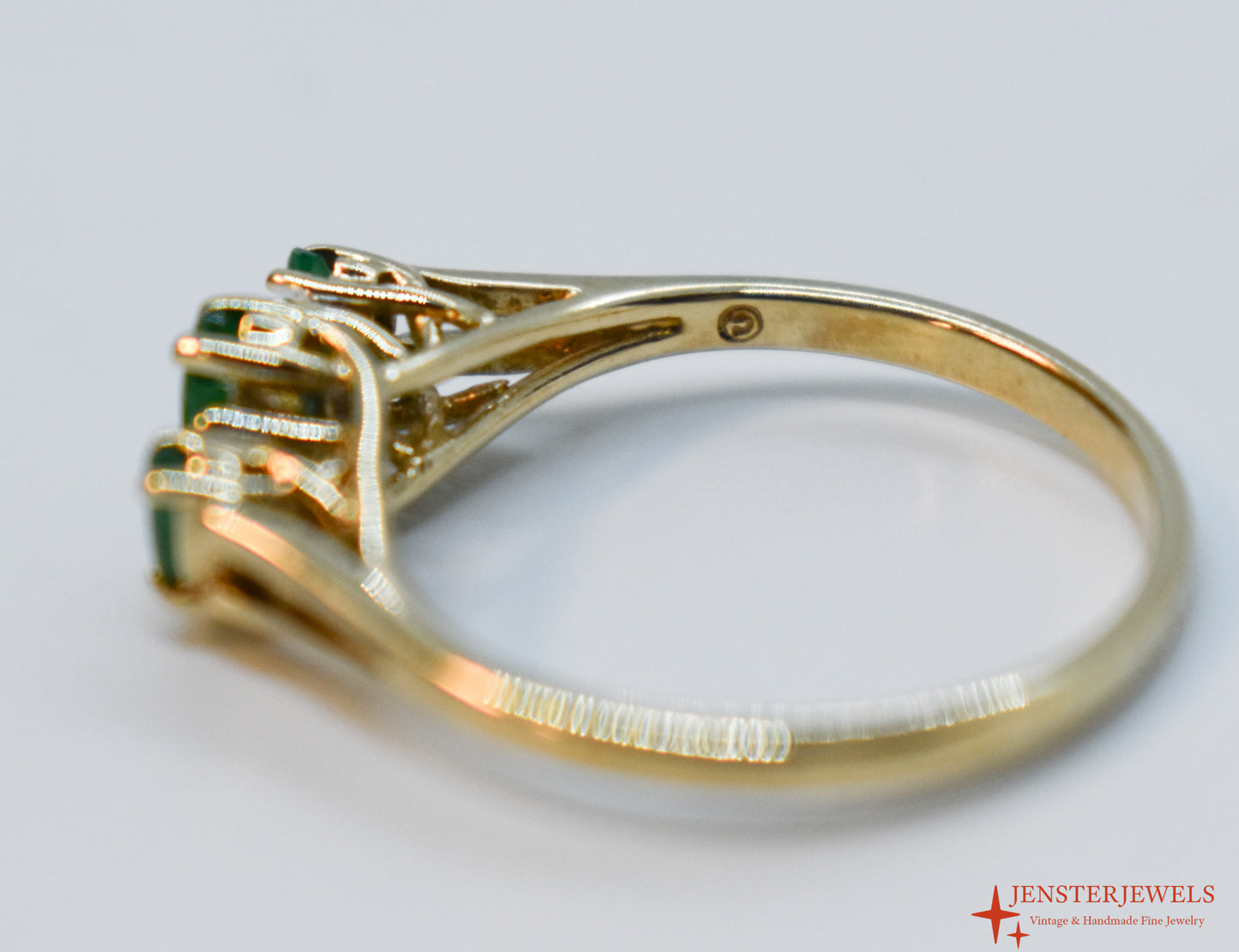 Vintage 10k Yellow Gold Emerald & Diamond Trilogy Ring – Size 6 3/4