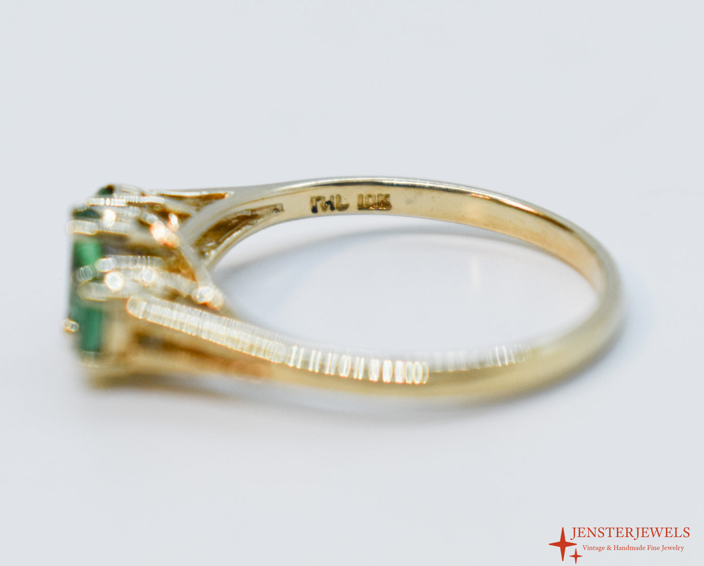 Vintage 10k Yellow Gold Emerald & Diamond Trilogy Ring – Size 6 3/4