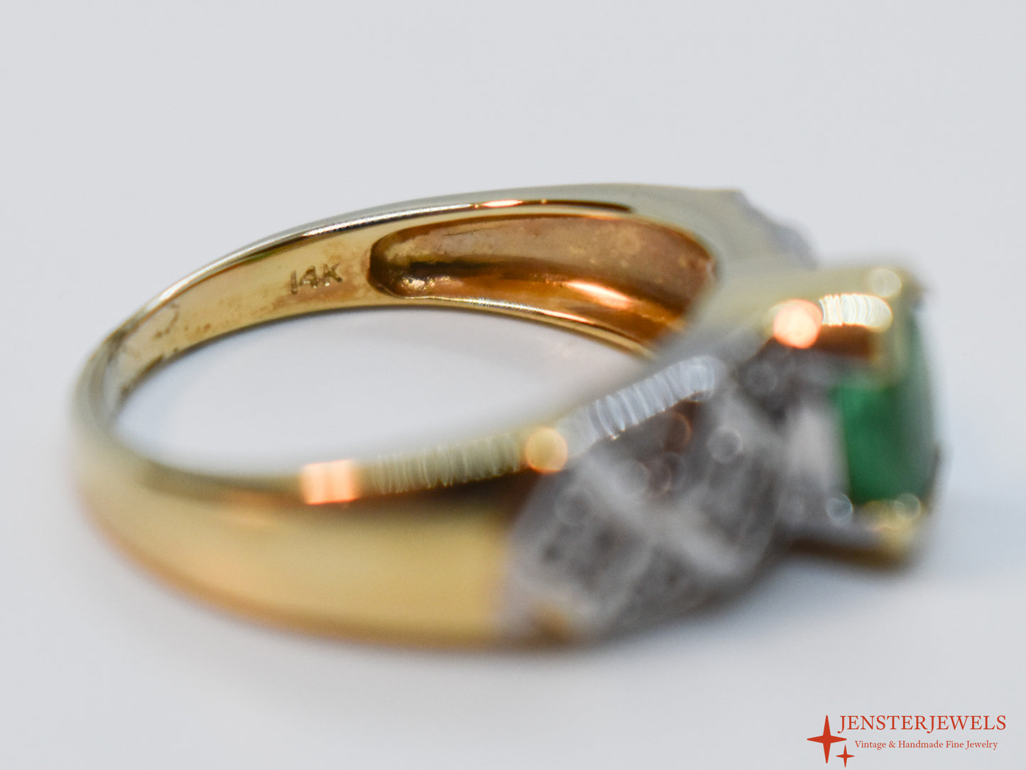 Vintage 14k Yellow and White Gold Emerald & Diamond Ring Size 7