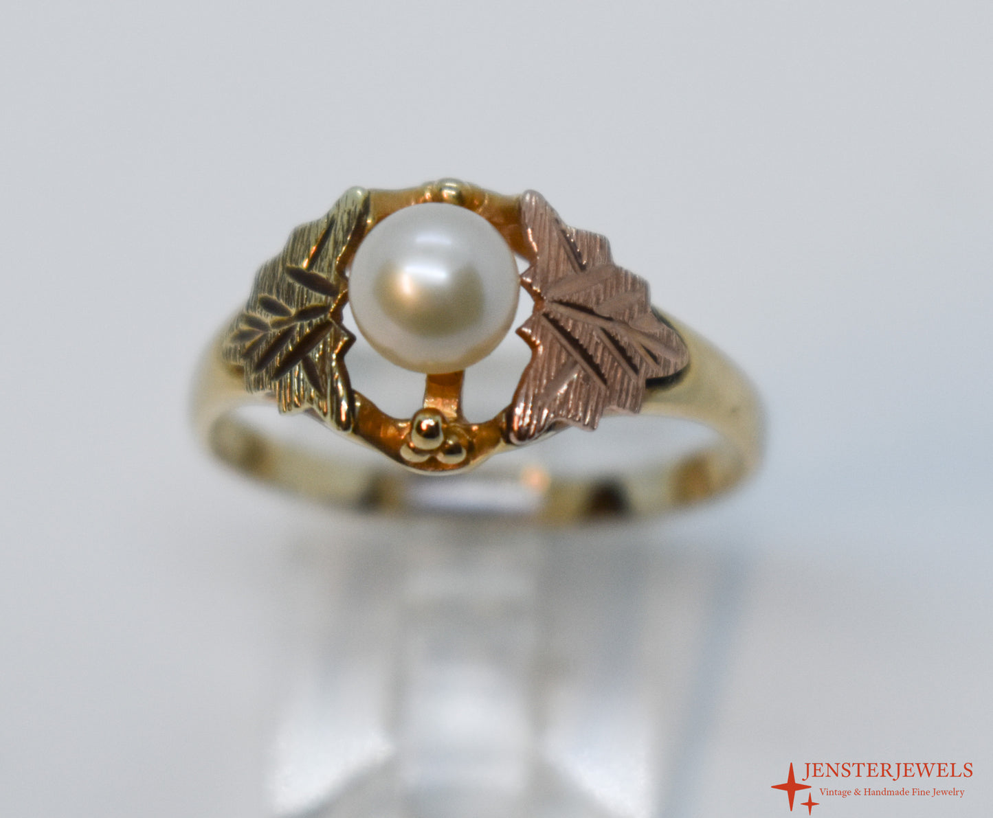Vintage 10k Yellow Gold Cultured Pearl Black Hills Gold Ring Size 7 3/4