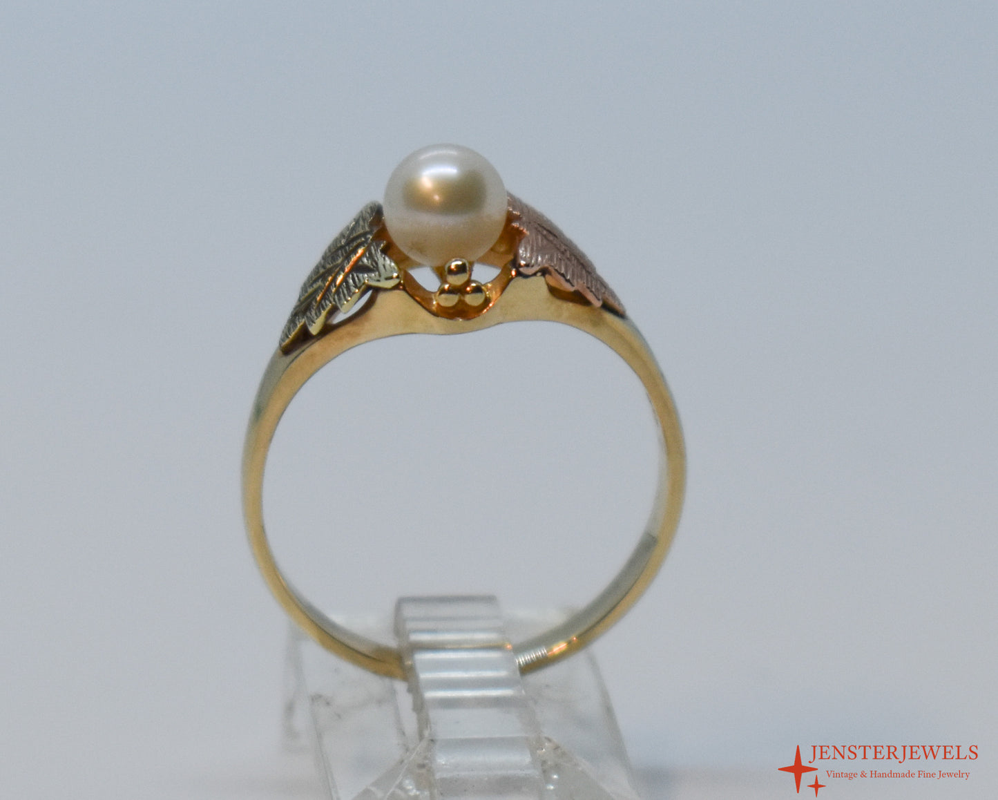 Vintage 10k Yellow Gold Cultured Pearl Black Hills Gold Ring Size 7 3/4
