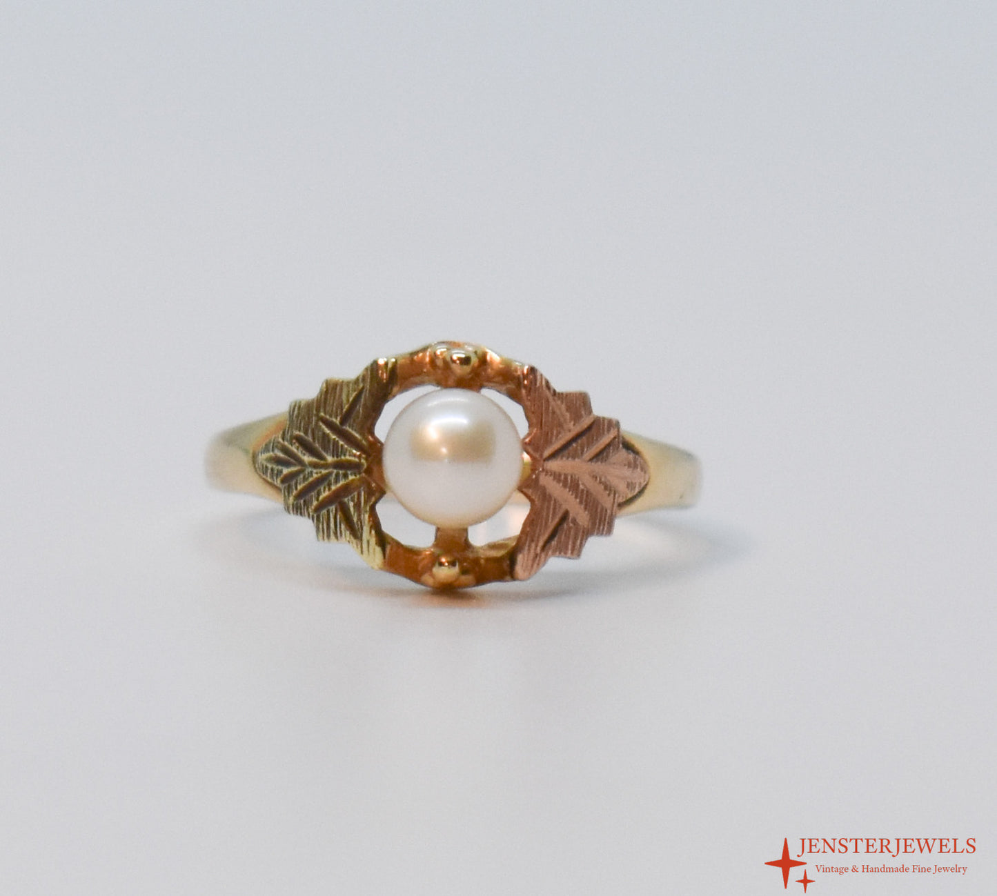 Vintage 10k Yellow Gold Cultured Pearl Black Hills Gold Ring Size 7 3/4