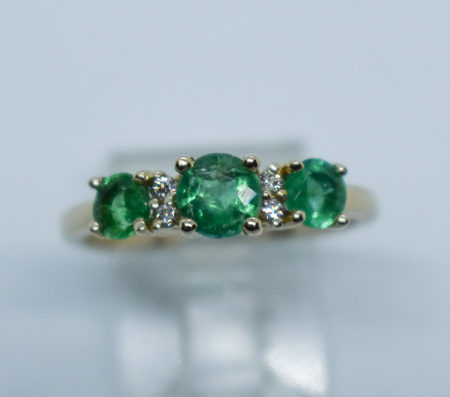 Vintage 14k Yellow Gold Emerald & Diamond Ring Size 7